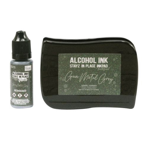 Couture Creations GUN METAL GREY PEARLISED STAYZ IN PLACE ALCOHOL INK PAD WITH 12ML REINKER