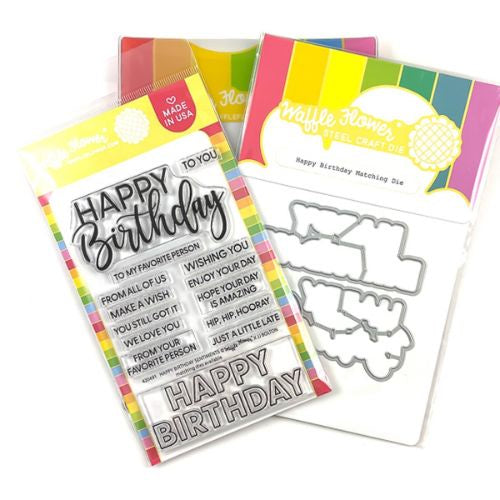 Waffle Flower Stamp and Die Happy Birthday Combo