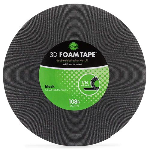 iCraft 3D Foam Tape Jumbo Roll Black .5"X108'