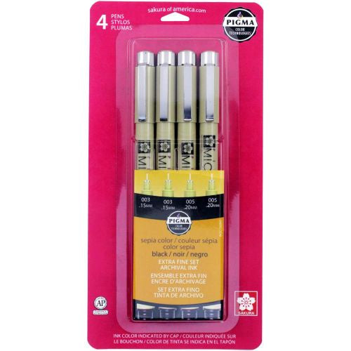 Pigma Micron Pens Assorted 4/Pkg Black, Sepia