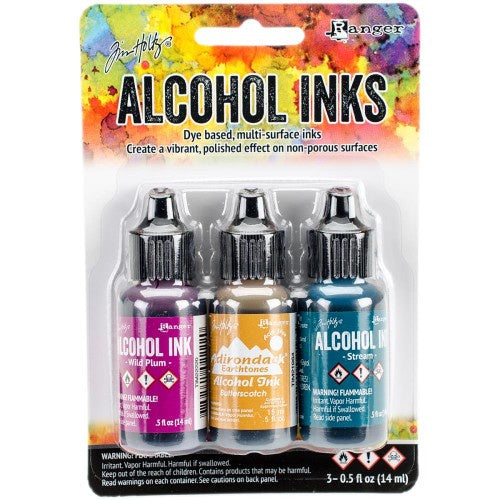 Tim Holtz Alcohol Ink .5oz 3/Pkg Nature Walk-Wild Plum/Buttrscotch/Stream