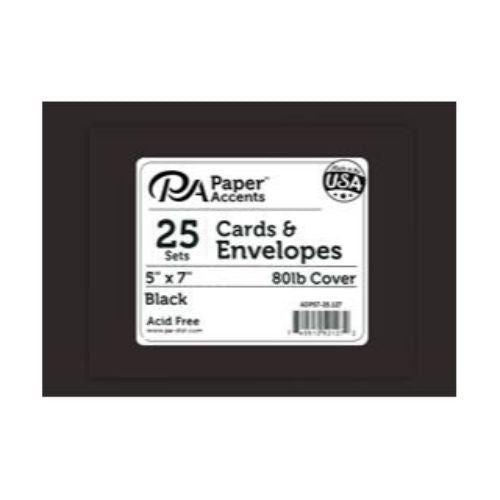 Paper Accents Card &amp; Envelope Sets  5"x 7" Black 25pc