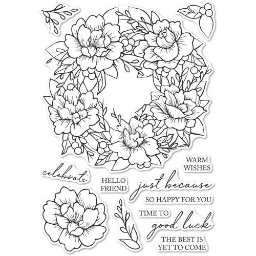 Memory Box Clear Stamps Peony Garden Wreath