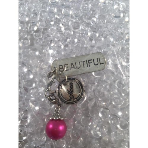 Auzz Trinklets Pearl Charms Dark Pink with words Beautiful /Nana