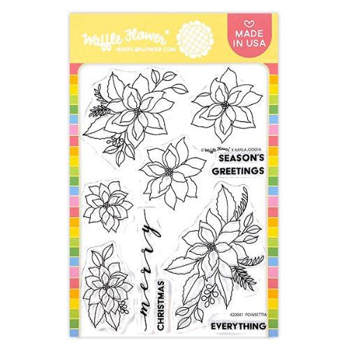 Waffle Flower Crafts Clear Stamp 4"X6" Poinsettia Stamp Set