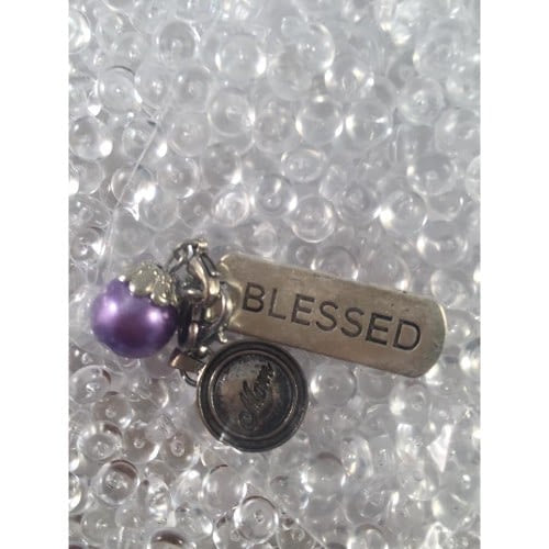 Auzz Trinklets Pearl Charms Purple with words Blessed / Mom