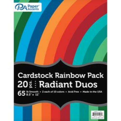 Paper Accents Cardstock Variety Pack 8.5x11" Rainbow 65lb Radiant Duo 20pc