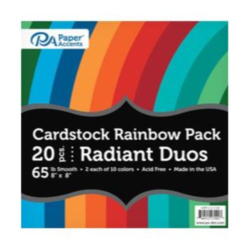 Paper Accents Cardstock Variety Pack 8x8" Rainbow 65lb Radiant Duo 20pc