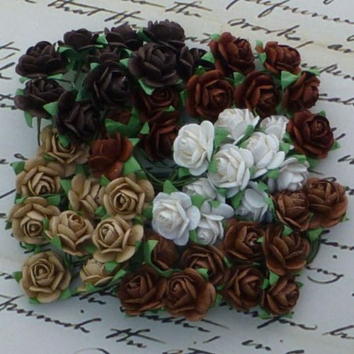 ATK 100 BROWN TONE AND WHITE OPEN ROSES 10mm