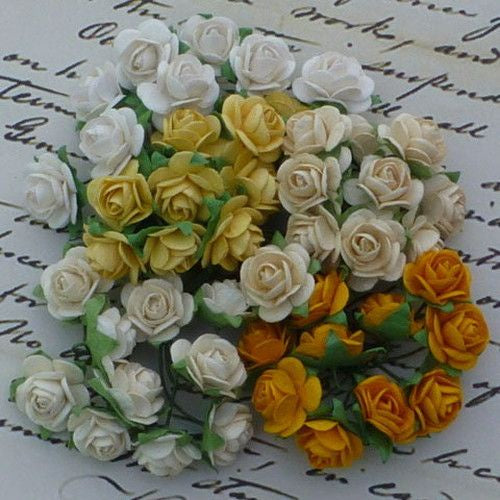 ATK 100 EARTH TONE /YELLOW AND WHITE OPEN ROSES 15mm