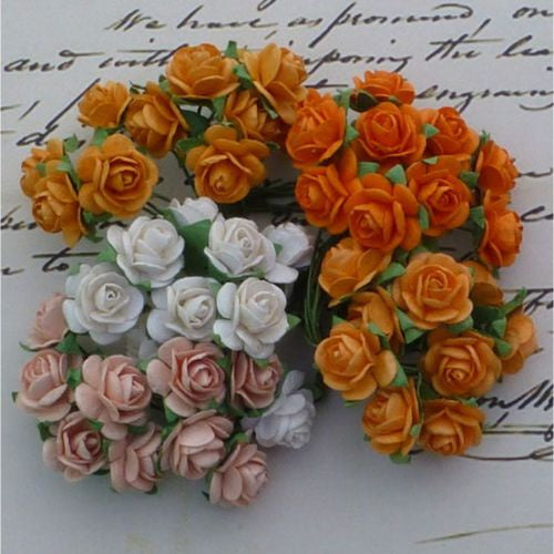 ATK 100 ORANGE PEACH AND WHITE OPEN ROSES 10mm