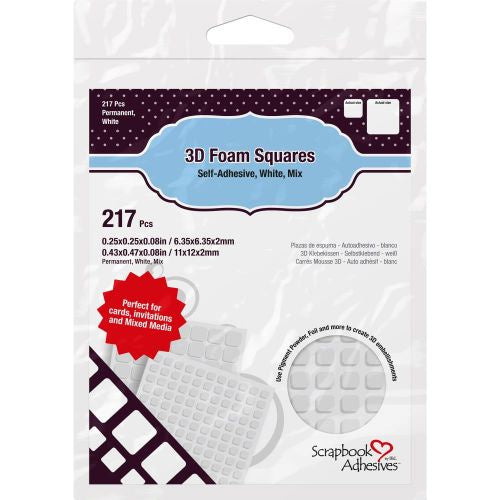 Scrapbook Adhesives 3D Foam Squares Variety Pack 217/PkgWhite (63) .5"X.5", (154) .25"X.25"